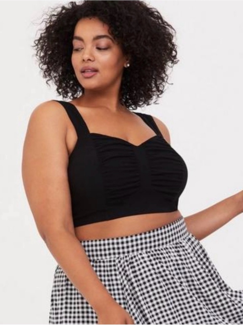 torrid Black Ruched Bow Challis Sweetheart Crop Top & Gingham Skirt Set 2